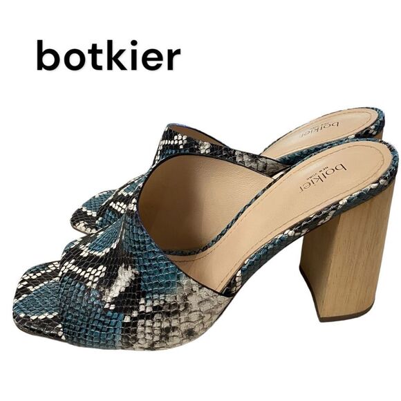 Botkier New York Ross Snake Print Women's Leather Heeled Slide Sandals 9.5 - Picture 1 of 6
